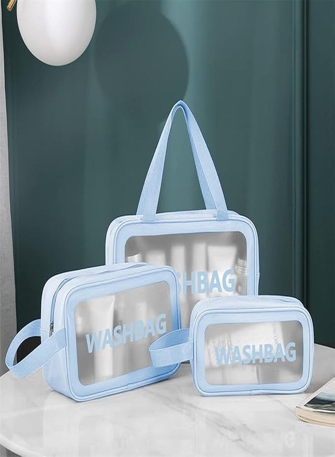Rinkify Waterproof Travel Toiletry and Makeup Organizer Large Capacity Translucent Pouches with Handles for Brushes, Accessories, and Cosmetics - Convenient Travel Storage Kit Set of 3 - Image 2